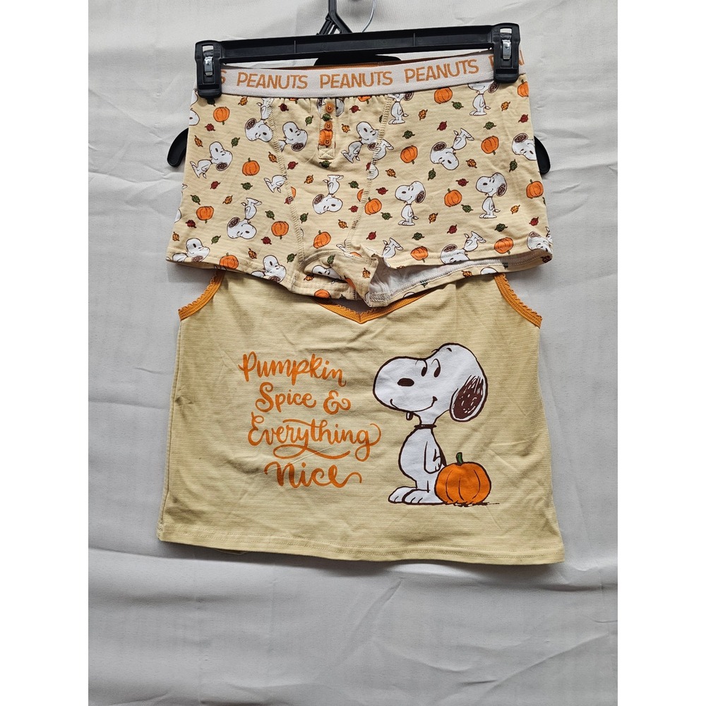Peanuts Snoopy Pumpkin Spice Cami Boxer Set Yellow Womens Medium NWT
